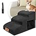 Hund und günstig Kaufen-MASTERTOP Hundetreppe 3 Stufen, Hochdichter Schwamm Haustiertreppe Hundetreppe für kleine Hunde, rutschfest Tragbar Hunderampe Katzentreppe mit Waschbar Plüschbezug für Sofa Betten(Schwarz)
