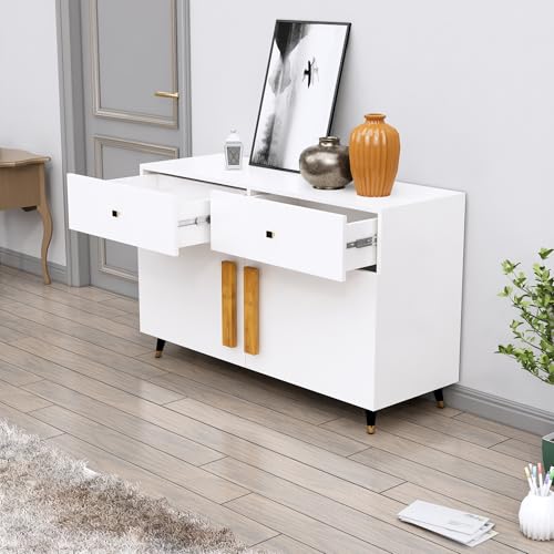 Image of Bniture Storage Cabinet Wooden for Living Room Sideboard with 2 Drawer and 2 Door | Multipurpose Storage Organizer Chest of Drawer Cabinet for Home Hallway Drawing Room Bedroom Kitchen | Frosty White