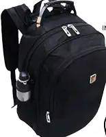 Mochila Escolar Preta com Múltiplos Compartimentos, Material Resistente, Alças Ajustáveis, Porta Garrafa