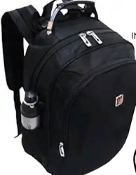 Mochila Escolar Preta com Múltiplos Compartimentos, Material Resistente, Alças Ajustáveis, Porta Garrafa