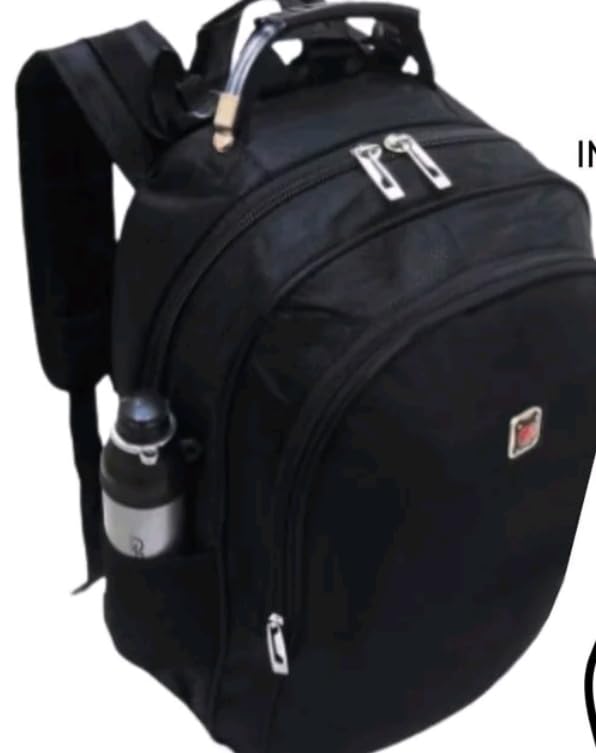 Mochila Escolar Preta com Múltiplos Compartimentos, Material Resistente, Alças Ajustáveis, Porta Garrafa