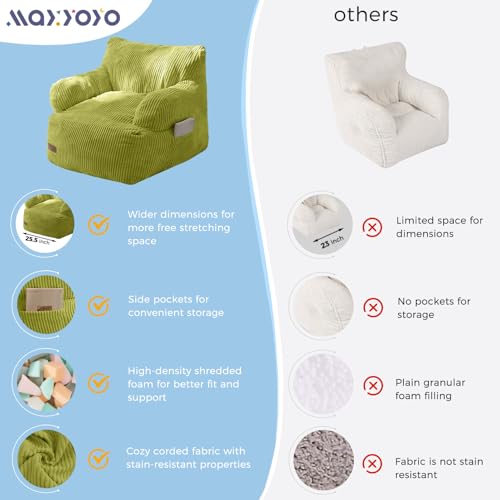 Image of MAXYOYO Kids Bean Bag Chair, Stuffed Bean Bag Sofa, Green, Standard | Bean Bag Chair for Boys and Girls, Lazy Sofa with Pocket Floor Chair for Gaming, Reading