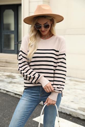 Womens Sweater Striped Fall Fashion Tops Long Sleeve Crew Neck Pull Over Knit Clothes3