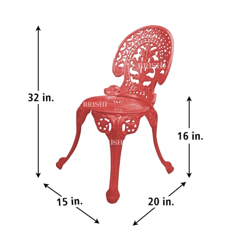 Image of BRISHI Cast Aluminium Garden Patio Seating Chair and Table Set for Balcony Outdoor Furniture with 1 Table and 3 Chair Set (Red)