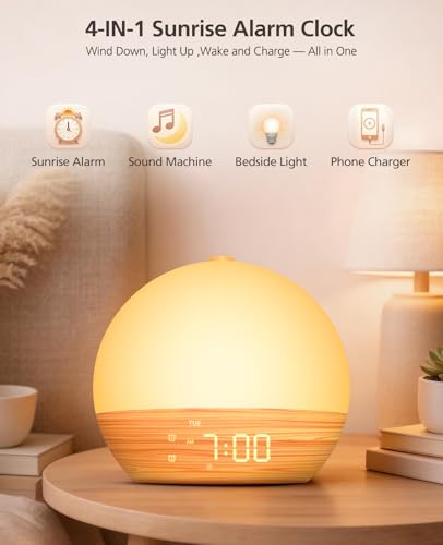 Tempospark Wood Grain White Noise Sound Machine Sunrise Alarm Clock with 30 Soothing Sounds, 17 Night Lights, Bluetooth Speaker Wake Up Light Alarm Clocks for bedrooms, Heavy Sleepers, Baby, Kids - image 5
