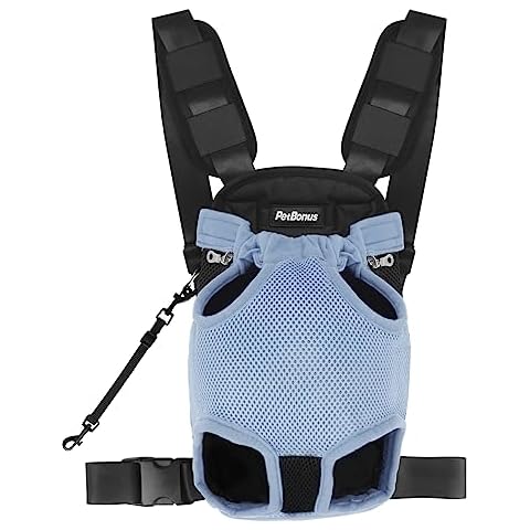 PetBonus Pet Front Dog Carrier Backpacks, Adjustable Dog Carrier, Legs Out Easy-fit Dog Travel Backpack for Hiking, Cycling, Hands Free Dog Chest Carrier for Medium Small Dogs (Light Blue, M) Cover