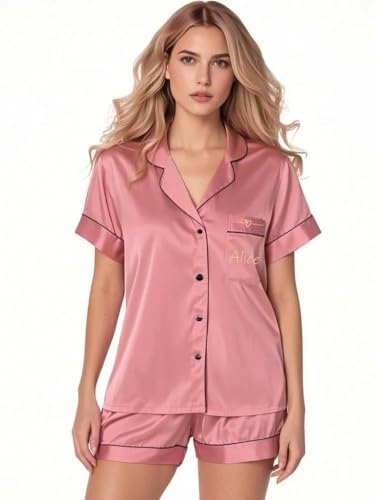 Image of MI X TEE 4Pcs Bride Pajama Summer Silk Pajamas for Team Bride Short Sleeve Shorts PJS Matching Pajamas with Bridesmaid