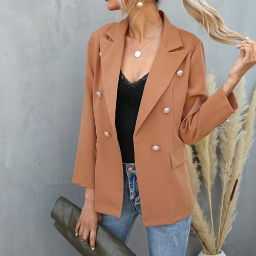 Womens Casual Blazer Lightweight Gold Button Long Sleeve Lapel Jacket Work 0ffice Suit Cardigan3