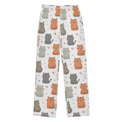 ALAZA Cat Love Heart Kitten Pajama Lounge Pants Long Sleep Pajama Bottoms with Pockets