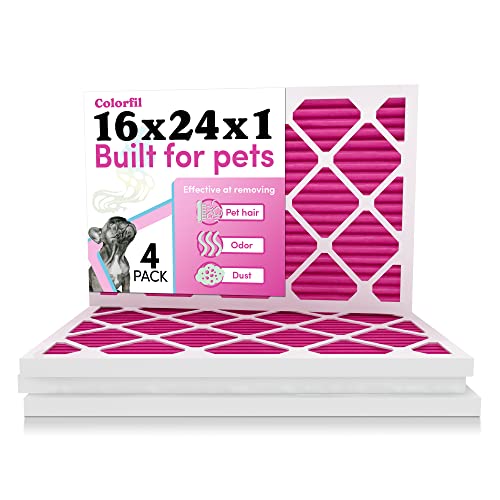 Image of Colorfil 16x24x1 Air Filter (4-Pack) | Made in the USA | Color Changing | Remove Cat and Dog Odor | MERV 8 for Pet Hair Dander and Dust | 15.5 inchx23.5 inchx0.75 inch Exact Size