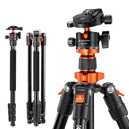 K&F CONCEPT Trípode Cámara 158cm Aluminio con Monopié, Trípode Compacto con Rótula de Bola y Placa de Liberación Compatible con Cámara DSLR Canon Nikon Sony K254A1+BH-28L