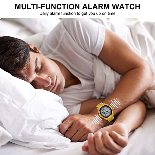 Golden Hour Mens Waterproof Digital Sport Watches Wide Screen Easy Read Display Military Style With Yellow Rubber Strap #TOP5