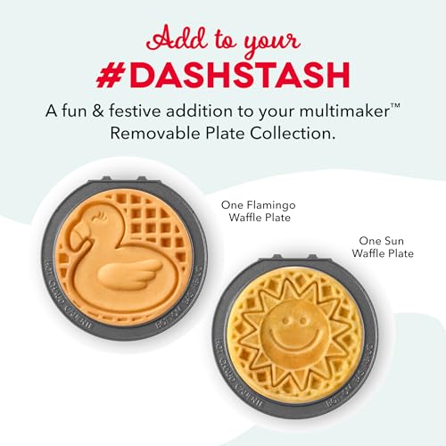 Image of Dash MultiMaker Mini System Removable Plate Set - Nonstick Replacement Plates for Summer Waffle Breakfast - Waffle Maker Not Included - 4-Inch - Two-Pack - Flamingo & Sun