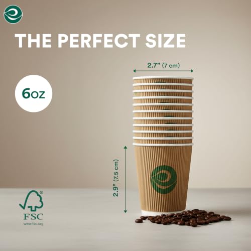 Image of ECO SOUL | Paper Ripple Cups for Hot Drinks | 180 ml - Pack of 25 | Premium-Quality, Leak-Resistant, & Durable | Triple-Layer Ripple-Wall Disposable Coffee Cups for Tea & Hot Beverages (Brown)
