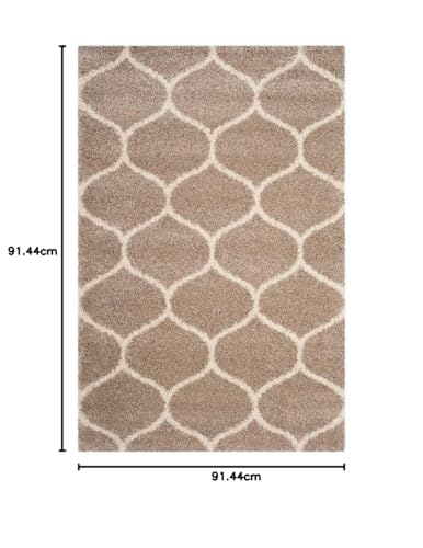 Image of Handwoven Microfibre 3D Rug for Living Room (Beige & Ivory Moroccan, 3 X 3 Feet (Square), Microfibre)