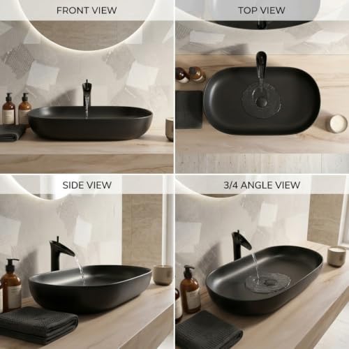 Image of Backline Ceramic 31.5 Inch Table Top Wash Basin| Big Size Basin | Counter Top Basin For Bathroom & Living Room 31.5 X 15 X 5 Inches (Black Matt)(5 years warranty)