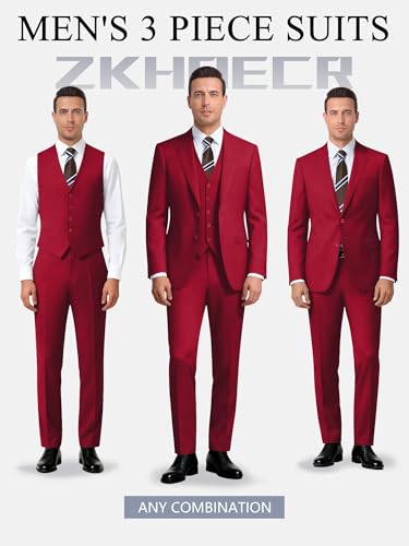 Image of Men's 3 Piece Slim Fit Suit Set, Two Button Blazer Solid Jacket Vest Pants Wedding Business Suit