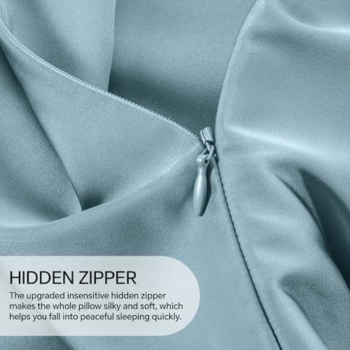 Image of INFIIXSO Silk Pillow Cases 2 Pack Standard Size, Ultra Smooth & Soft Mulberry Silk Pillow Case for Hair and Skin, Breathable Cooling Silk Pillowcase with Hidden Zipper (Airy Blue, 20x26 Inches)