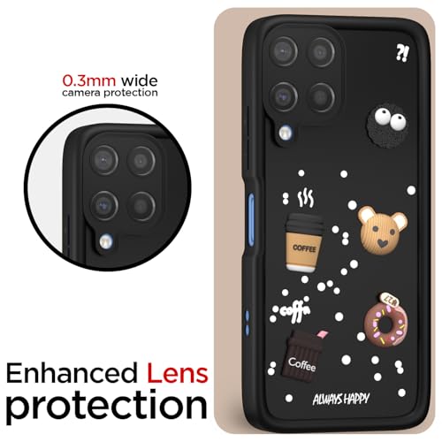Image of Pikkme Back Cover for Samsung Galaxy M12 / F12 / A12 | 3D Cartoon Silicone Case Cute & Fun Full Protective Bumper Cover (Black)