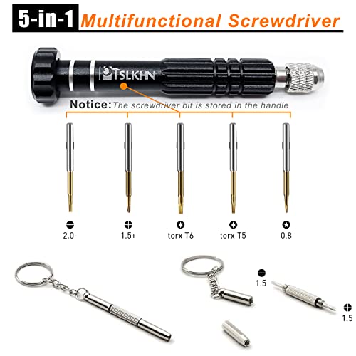 Image of PTSLKHN Eyeglass Repair Kit, 5-in-1 Multifunctional Small Screwdriver, S2 Steel Eyeglass Screwdriver Kit for Eyeglass, Sunglasses, Electronics, Cellphone, Jewelry and More (Black 5in1)