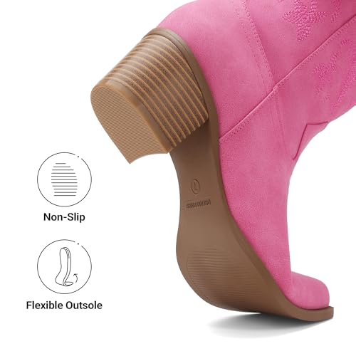 Image of DREAM PAIRS Cowboy Boots for Women Cowgirl Western Boots Fashion Embroidery Stitched Chunky Heel Mid Calf Boots
