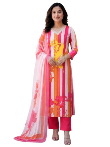 Image of ANNI Designer Women's Cotton Blend Printed Straight Cotton Blend Kurta with Pant and Dupatta | Kurta Set for Women Suit Set for Women | Indian Ethnic Wear Women's Ethnic Clothing Designer