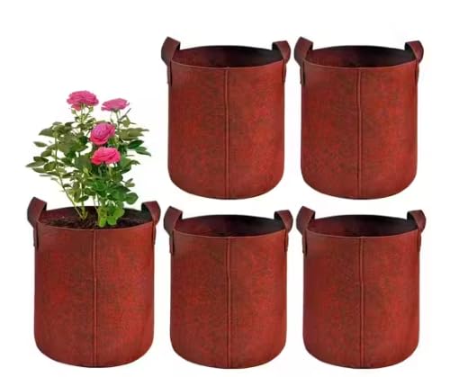 Image of OON 450 GSM Eco Friendly Geo Fabric Plant Grow Bag Suitable for Terrace and Flowers Vegetable Gardening (5, Maroon, 15X15 inch)