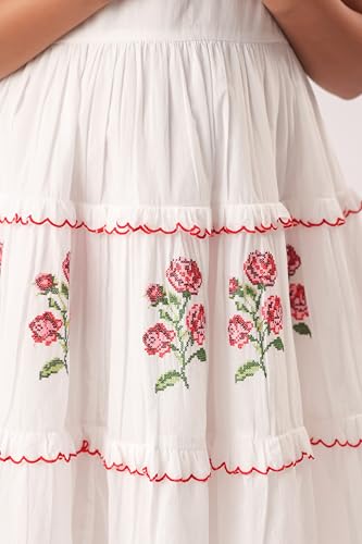 Image of Kids Girls Printed Embroidered Fusion Dress | Handmade Crafted Designer Ethnic Wear | 100% Cotton