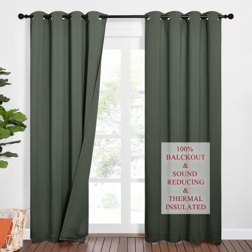 NICETOWN Sound Barrier 100% Blackout Divider Curtains 84", Noise, Heat and Cold Blocking Drapes with Felt Fabric Lining for Nursery/Daytime Sleep/Bedr