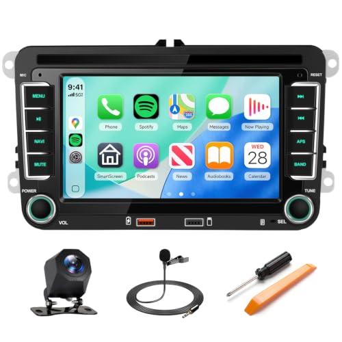Car Stereo Upgrade for Volkswagen Golf Jetta Passat Tiguan, 7-Inch Touchscreen VW Car Radio with Wireless Carplay Android Auto, FM RDS Radio, Bluetooth, Factory Controls