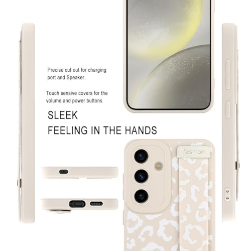 Image of Compatible with Samsung Galaxy S24 Case with Strap Wrist White | Cheetah Print Shockproof Soft TPU Protective Cover for Women Girls, Slim Anti Scratch Case 6.2 Inch, White