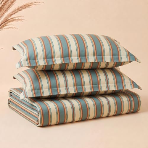 Image of BSB HOME 240 TC Cotton Feel Bedsheet with 2 Pillow Covers, Soft & Breathable Printed Double Bed Sheet for Bedroom, Fade Resistant & Easy Care - 90 x 100 Inches (228 x 254 cm) - Ochre Stripe