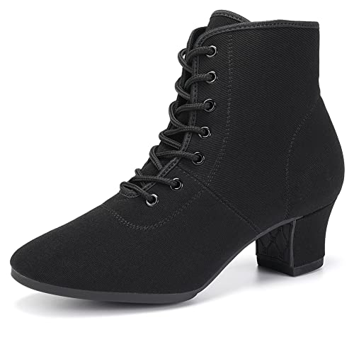 JUODVMP Women & Men Latin Ballroom Dance Shoes Practice with Lace-up Teaching Performance Modern Salsa Dancing Boots,Model LHDGBNJB - Main Image