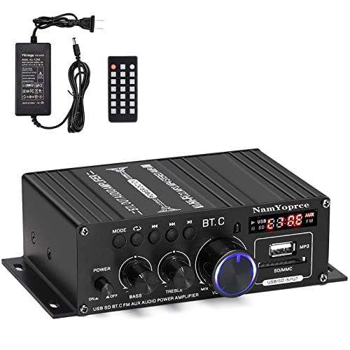 Mini Bluetooth Amplificador Audio, 600W HiFi de 4.0 Canales Audio Stereo Music Reproductor, SD Card USB Input FM Radio, para PC, TV, Amplificador Coche, casa Altavoz, subwoofer BT 12v 220V