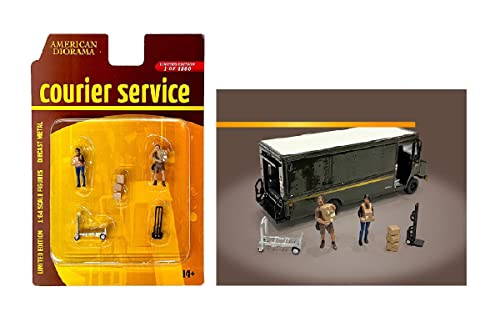 American Diorama Courier Service - Juego de 5 figuras fundidas a troquel (2 figuras de trabajadores y 3 accesorios) Ltd Ed a 4800 piezas para modelos a escala 1/64 76495