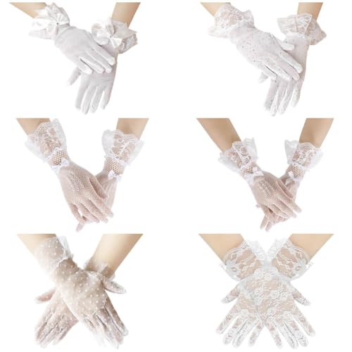 KABAKE 6 Pairs Lace Gloves Women Tea Party Gloves Elegant Short Gloves Vintage Lace Gloves for Women Halloween Wedding Party