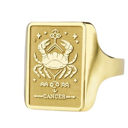 Bague Cancer en argent 925 et plaqué or | Chevalière rectangulaire pour homme et femme