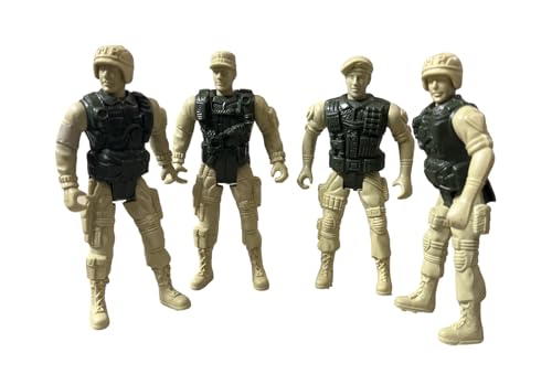 Image of Army War Military Action Figures Set, Tactical Combat Soldiers, Tan and Black, Plastic, 4 Pack, Ages 3+
