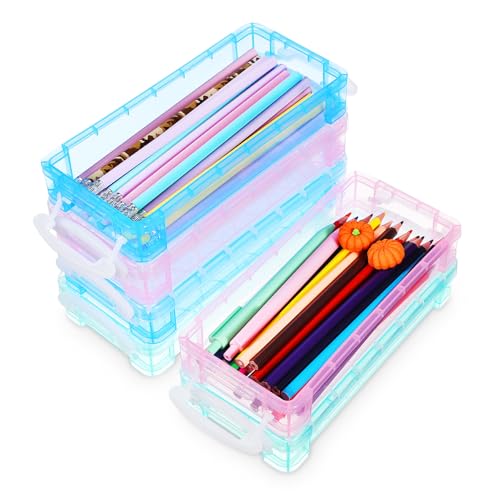 Boîte à crayons transparente NUOBESTY lot de 6 grands étuis plastique pour pinceaux et feutres