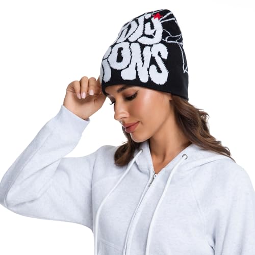 2THESTARS Y2K Beanie for Men Women Knitted Hat Winter Cap Gothic Spider Design Warm Casual Skullies Cold Weather Knit Outdoor - Grey with Blue - image 4