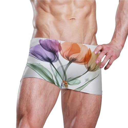 Color Tulip Flowers Mens Swim Trunk Swimwear Bathing Suit Swim Brief Square Leg Board Short S S04066463