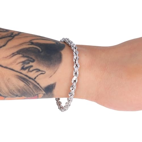 Nuragold 10k White Gold 5mm Rope Chain Diamond Cut Bracelet (7"-9") Italian Jewelry for Men & Women2