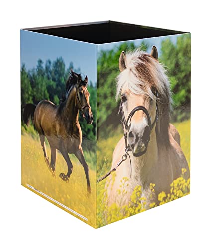Image of HERMA 19741 Horses Waste Paper Bin 15 Litre Foldable Sturdy Cardboard Slim Trash Bin for Girls Boys Rectangular Waste Paper Bin for Nursery Bedroom Study Office