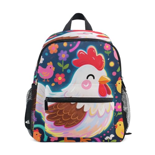 Wudan Colorful Chicken Art Kids School Backpack Chest Strap Preschool Kids Bookbags for Kindergarten S