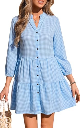 Image of CCTOO Women's Summer Dresses Casual V Neck Button Down 3 /4 Sleeve Floral Print Loose Flowy Shirt Dress