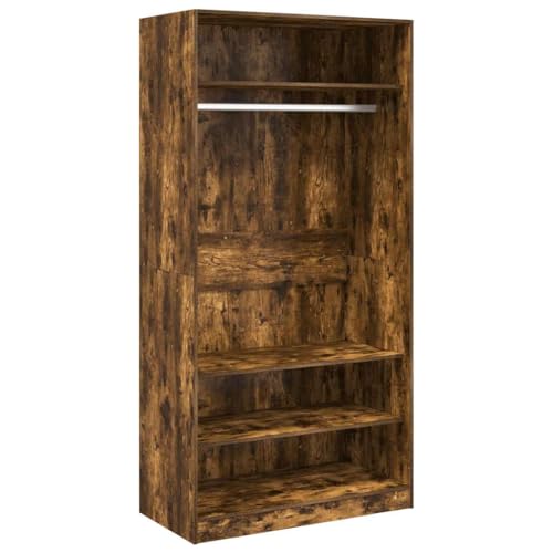 Teenpull Armario de madera de roble ahumado de 100 x 50 x 200 cm con barra para colgar, estantes, mucho espacio de almacenamiento y diseño moderno para dormitorio y vestidor