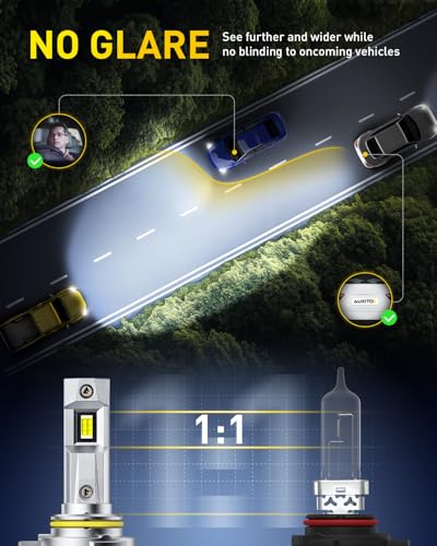 Image of AUXITO 9012 LED HeadIight Bulbs, 1500% Brighter Ultra-Bright, Plug N Play, 60,000 Hours Lifespan, No Flicker, 99% Compatibility, 2PCS