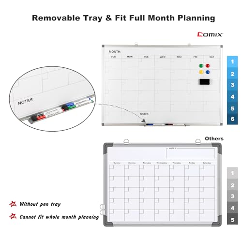 Comix Magnetic Dry Erase Calendar Whiteboard, 36 x 24 Inches Monthly Calendar Dry Erase Board for Wall, Aluminum Frame Planner White Board with Dry Erase Markers, Eraser, Magnets by Comix - Used condition - Image 3