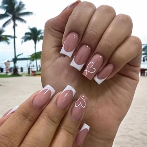 24-Piece Long Square French False Nails Cover
