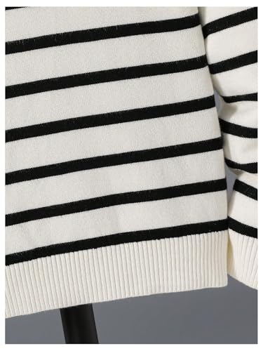 Verdusa Boy's Striped Half Zip Sweater Mock Neck Long Sleeve Loose Casual Knit Pullovers Black and White 8Y3